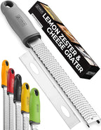 Orblue Lemon Zester & Cheese Grater - Premium Citrus Zester, Kitchen Grater for Parmesan, Chocolate, Fruits, Vegetables, Ginger, Garlic, Nutmeg - Stainless Steel Blades with Protective Cover, Gray