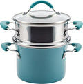 Rachael Ray Cucina Hard Porcelain Enamel Nonstick Multi-Pot / Steamer Set, 3-Quart, Agave Blue - 16799