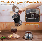 No Coating 6 Cup Aluminum and Stainless Steel Moka Pot Stovetop Espresso Maker Italian Coffee Machine 350ml 11.84oz Suitable for Gas Induction Stovetop Greca Coffee Maker Percolator Black