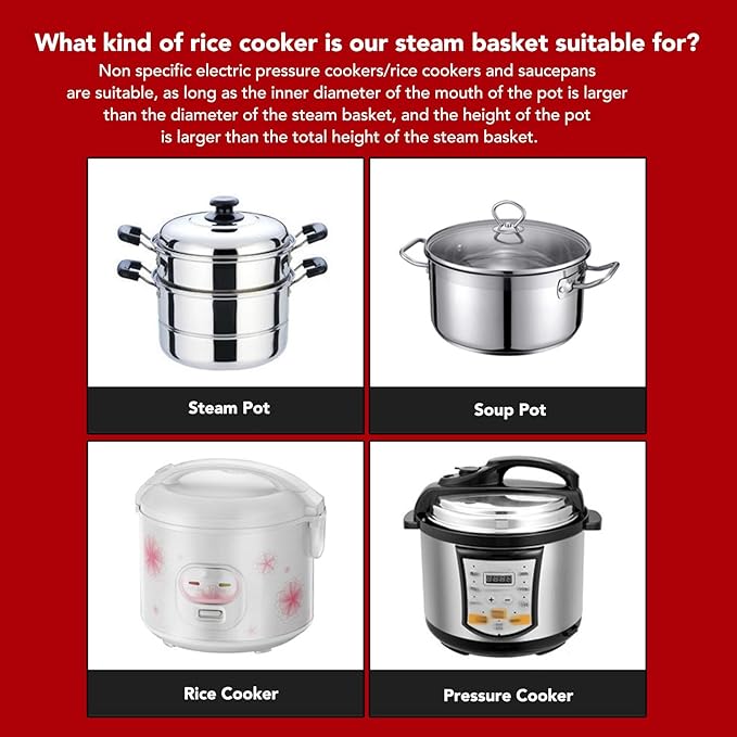 Steamer Basket for, Non Stick Vegetable Steamer Basket with Handle, Stainless Steel Steamer Basket Insert for Pots, Sugar Removal Rice Cooker Insert (13.8cm)