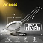 Anaeat Fine Mesh Strainers - Premium Stainless Steel Colander Sieve Sifters, with Durable Mesh and Sturdy Handle, Excellent for Sifting Dry ingredients, Flour, Pastas, Rice, Tea (3.15"）