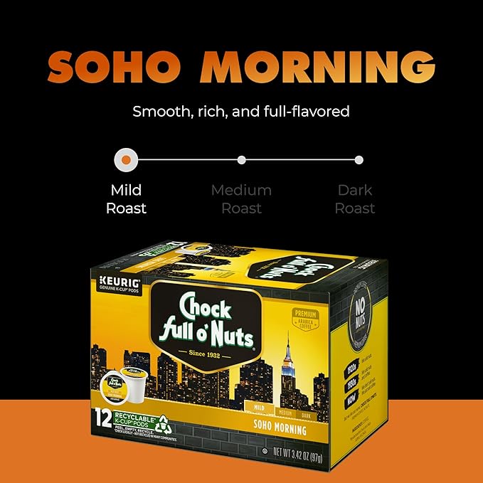 Chock Full o' Nuts Variety Pack Keurig K-Cup Pods for Keurig Brewers – Premium Arabica, Mild, Medium and Dark Roast – Single Serve – 4 Packs of 12 K-Cup Pods