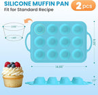 2Pack Silicone Muffin Pan for Baking with Metal Reinforced Frame, 12 Cup Regular Size Cupcake Pan, BPA Free Silicone Muffin Tray, Cupcake Baking Pan Molds for Oven Dishwasher Safe - Blue