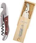Twine Double Hinged Waiters Corkscrew Wine Opener in Wooden Gift Box, Durable Stainless Steel with Built-in Bottle Opener and Foil Cutter for Home Bar, Kitchen, Travel, Gifts for Wine Lovers, Set of 1