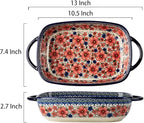 Vintage Style Pottery Bakeware Ceramic Casserole Dish Baking Pan Lasagna Pans Baking Dish with Handles for Oven/Cooking/Kitchen-1 PCS, Large Capacity, 60 OZ