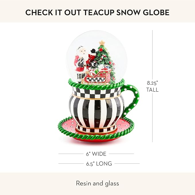MACKENZIE CHILDS Snow Globe, Christmas Decor for Living Room, Check It Out Teacup