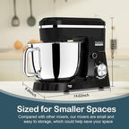Electric Stand Mixer with 6.5QT Bowl with Handle, Kitchen Mixer with Tilting Head for Bread Dough and Cake with Dough Hook, Whisk, Splash Guard and Egg Separator (Black)
