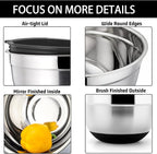 P&P CHEF Mixing Bowls With Lids, Set of 6, Stainless Steel Nesting Mixing Bowls & Fitting Lids & Non-Slip Silicone Bottom, Ideal for Mixing, Storing, Size 0.7/1/1.5/2.5/3/4.6 Qt, Black