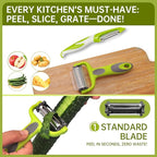 3 in 1 Vegetable Peelers for Kitchen – I & Y Peelers for Potatoes, Carrots, Apples, Cucumbers – Julienne, Slicer & Straight Blades – Sharp Stainless Steel, Non-Slip Handle