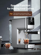 RELEXNOW Espresso Machine, 20 Bar Espresso Maker Milk Frother & LCD Panel, Hot & Iced with Rapid Cold Brew, Stainless Steel Espresso Coffee Machine with 41oz Water Tank for Cappuccino, Latte