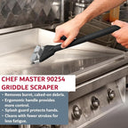 Chef Master Griddle Scraper & Flat Top Grill Cleaner - Griddle Cleaning Kit - Stainless Steel Flat Grill Scraper Tool for Diners, Restaurant, Food Truck - Blackstone Accessories - 90254