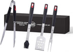 Grillers Choice -Grill Accessories for Outdoor Grill-4 pc -Grilling Tools. Commercial Professional Barbecue Set. Heavy Duty and Strong. BBQ Thongs, Fork, Spatula, Baster by Grillers Choice
