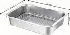Stainless Steel Sturdy Roasting Pan with Cooling Rack – Oven, Toaster & Grill Safe, Deep Edge, Smooth Finish, Dishwasher Safe – Perfect for Turkey, Chicken, BBQ (12.4x8.5x2.8in)