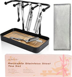 7 Pcs Reusable Stainless Steel Tea Infuser Set for Loose Tea(Complete Set） - 2 Pack Fine Mesh Tea Infuser with Tea Tray(Hook),Serving Tongs, Tea Spoon,Steel Wire Dishcloth,Cleaning Brush