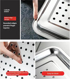 2-Pack Large 304 Stainless Steel Baking Pan Set (19.5"x13.5") - Non-Toxic Heavy Duty Commercial Grade Deep Sheet Pan, 1 Solid & 1 Perforated Pans for Roasting, Defrosting, Draining, Cooling