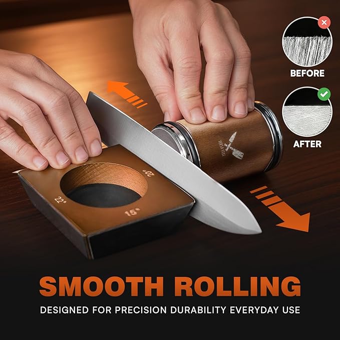 Rolling Knife Sharpener, Ergonomic Cylindrical Design, Heavy Dutty 600,1000 Daimond & 6000 Grit Replacement Disc, 4 Precision Angles, Knife Sharpening Kit for All Kind of Knives
