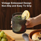 ZMOWIPDL Vintage Hobnail Drinking Glasses Set of 8,Grey 12 oz & 15oz Highball Glass Cups, Kitchen Drinkware Glassware,Embossed Water Tumbler,for Beer,Cocktail,Whiskey,Juice and Various Mixed Drinks