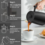 Secura 50oz French Press Coffee Maker – 304 Stainless Steel, Insulated Coffee Press with Extra Filter, Black