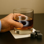 On The Rox Drinks 4 Piece Glass Set Engraved with B-Monogram, 11-Ounce