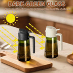 SWEET VIEW 2PCS Olive Oil Dispenser and Oil Sprayer – 16oz/470ml Glass Light-Proof Oil Pourer for Kitchen Air Fryer, Cooking, Salad, and BBQ, with Stickers