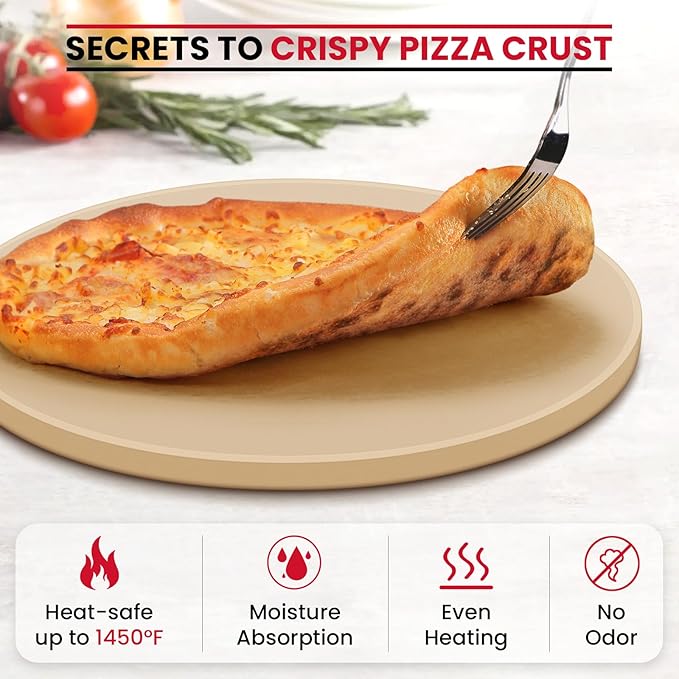 Unicook Round Pizza Stone 12 Inch, Cordierite Bread Baking Stone for Oven and Grill, Thermal Shock Resistant, Including Dough Scraper