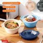42oz Silicone Microwave Steamer For Vegetables, Cooker For Microwave with Handle & Lid, Collapsible Steam Pot, Heat-Resistant Cooker with Steam Holes, BPA Free, Dishwasher Safe (Green), 1 Pack