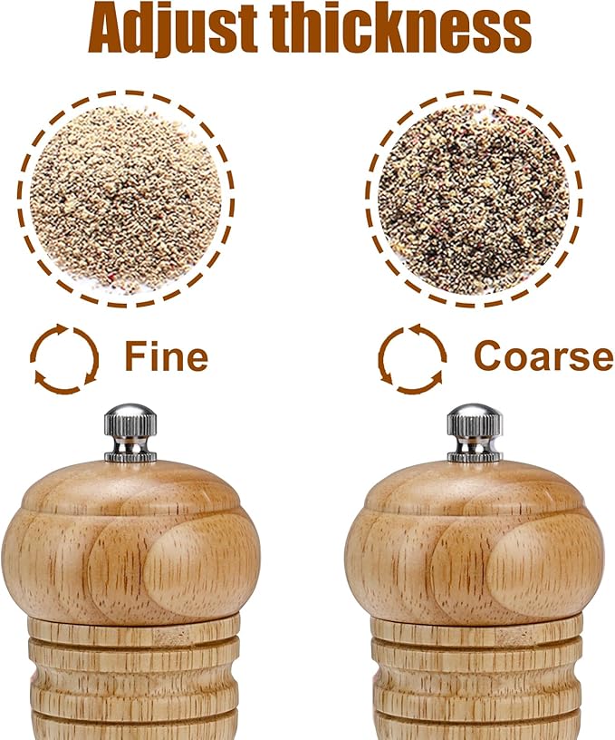 Gulex® Wood Pepper Grinder Pepper Mill,Adjustable Coarseness 8 Inch Wooden Peppermill, Ceramic Grinding Mechanism Salt Mill Refillable (1 pack) (Light-2PC)