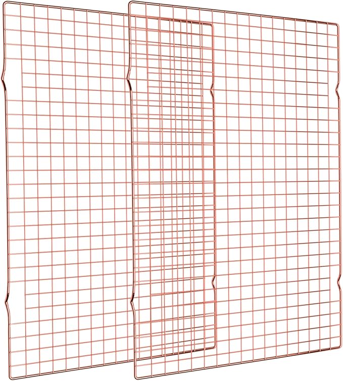 Briout Cooling Rack for Baking, 2-Pack 16x10 Inches Baking Rack, Thick Wire Cookie Rack for Cooking, Roasting, Grilling, Drying, Oven Safe, Fits Half Sheet Pan, Rose Gold
