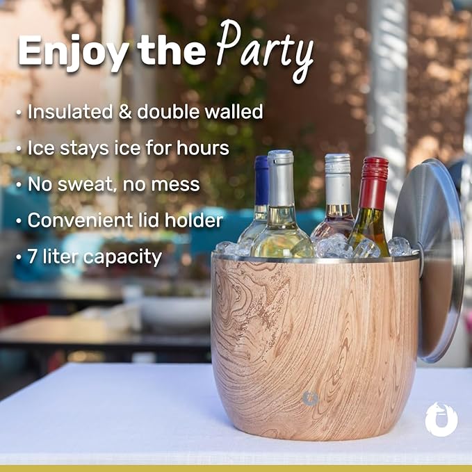 Snowfox XL - Insulated Ice Bucket with Lid/Scoops, Premium Vacuum Insulated Stainless Steel Ice Buckets for Parties, Ice Box, Home Bar Accessories, Parties Supplies, Bar Decor, 7L, Shimmer Gold
