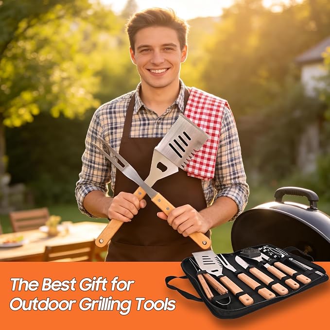 18Pcs BBQ Grill Tools Set, Heavy Duty Stainless Steel Grill Utensils Set with Carry Bag, Complete Barbecue Tool Kit for Outdoor Camping Backyard, Perfect Grilling Gift for Men Dad