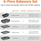 Amazon Basics 6 Piece Nonstick Carbon Steel Bakeware Set with Cake, Muffin, Cookie, and Loaf Pans, Easy Release, Oven Safe, 16.25 x 11.75 x 6.25 inches