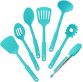 GreenLife Cooking Tools and Utensils, 7 Piece Nylon Set including Spatulas Turner Spoons and Tongs, Dishwasher Safe, Caribbean Blue