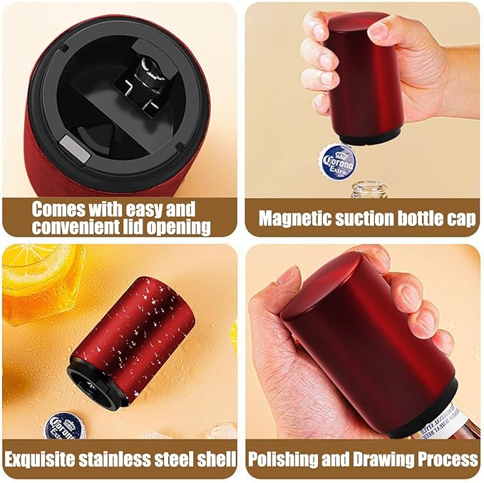 2PCS Beer Bottle Opener Bottle Cap Opener Destapadores de Cerveza Automatic Bottle Opener, Down-Pop Off Beer Bottle Opener with Magnetic Cap Catcher, Home Bars Kitchen Cool Bartender Tools
