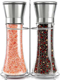 Willow & Everett Salt & Pepper Grinder Set with Stand - Stainless Steel Manual Mills & Holder with Adjustable Coarseness, Refillable Design for Peppercorns & Rock Salt Sold Separately