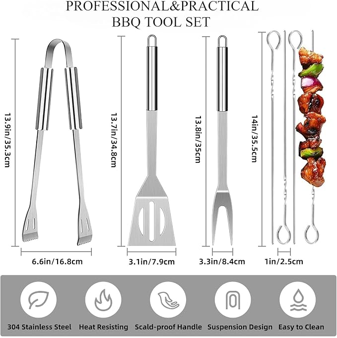 BBQ Accessories Barbecue Grill Utensils Set, 7pcs Stainless Steel BBQ Tools for Outdoor Grill,Grilling Gifts for Men, Dad, BBQ Loversies Grilling Gifts for Men,Father's Day/Christmas/Thanksgiving Day