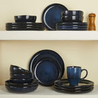 Pokini 24 Piece Ceramic Dinnerware Sets for 8, Starry Blue Reactive Glaze | Unique Coastal Edge for Holiday Gatherings, Thanksgiving, Dinner Parties | Microwave & Dishwasher Safe Stoneware Dish Set