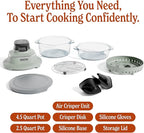 MAGNIFIQUE Glass Air Fryer, Non Toxic Air Fryer with 4.5QT & 2.5QT Glass Pots, Borosilicate, Stainless Steel, Air Fry, Bake, Re-Crisp & MaxCrisp, Olive