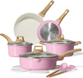 CAROTE Ceramic Cookware Set, 14 PCS Pots and Pans Set Non Stick, Pot and Pan Set with Frying pan, Induction Ready Cooking Set for Kitchen, PFOS/PFOA/PFAS Free, Pink