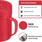 CUSINIUM 6oz Red Stainless Steel Salt Pepper Dredge Shakers - With Plastic Cap - With Handle - Pack of 2