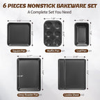 Baking Pans Set, Nonstick Bakeware Sets, Oven Pans for Cooking, AIVIKI 6 Pieces Baking Sheets Set Including Cookie Sheet, Deep Roaster Pan, Square Pan, Loaf Pan, Muffin Pan, Carbon Steel Baking Set