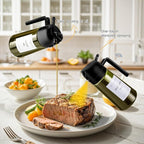 DWTS DANWEITESI Oil Sprayer for Cooking 2pcs,2 in 1 Oil Dispenser and Oil Sprayer Kitchen Gadgets,16oz Dark Green Glass Oil Spray Bottle(Light Blockage),Perfect Kitchen Accessories