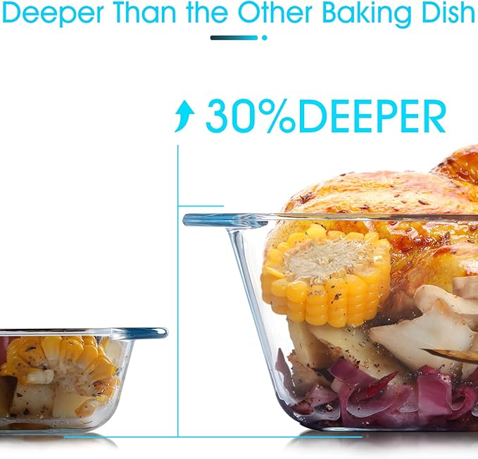NUTRIUPS 5.7QT Rectangular Deep Glass Baking Dish, Large Glass Baking Pan for Oven, Clear Bakeware Deep Casserole Dish