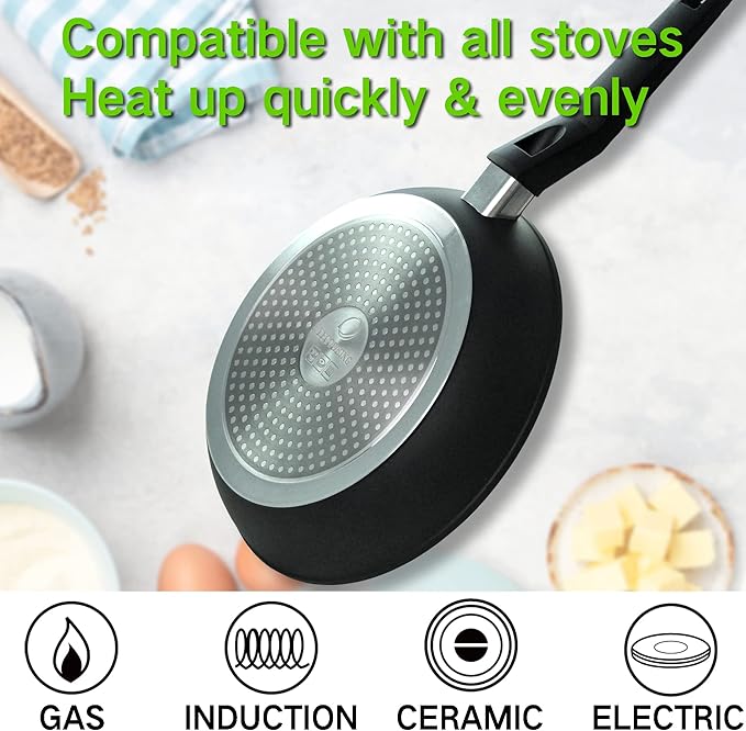 9.5“ Nonstick Frying Pan, Nonstick Fry Pan Griddle Pan, Dishwasher and Oven Safe, PFOA-Free, Stovetop Grill Pan Works with Gas, Electric Stove, Induction Cooktops