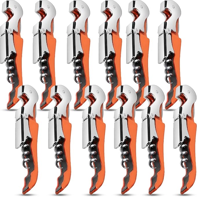 12 Pieces wine key wine opener Professional Waiter Corkscrews Stainless bottle opener Fold Serrated Foil Cutter Key for Family, Company Party,Bars,Restaurants(orange)