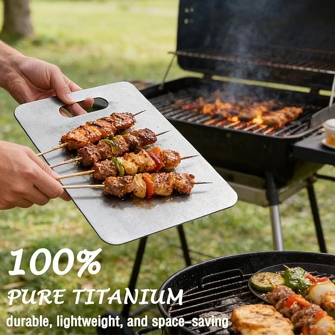 100% Pure Titanium Cutting Board, Titanium Cutting Boards for Kitchen Dishwasher Safe, Food-Grade Metal Meat Chopping Board Mat for Cooking Tasks and Outdoor Charcuterie Party (M, 12.2”×8”)