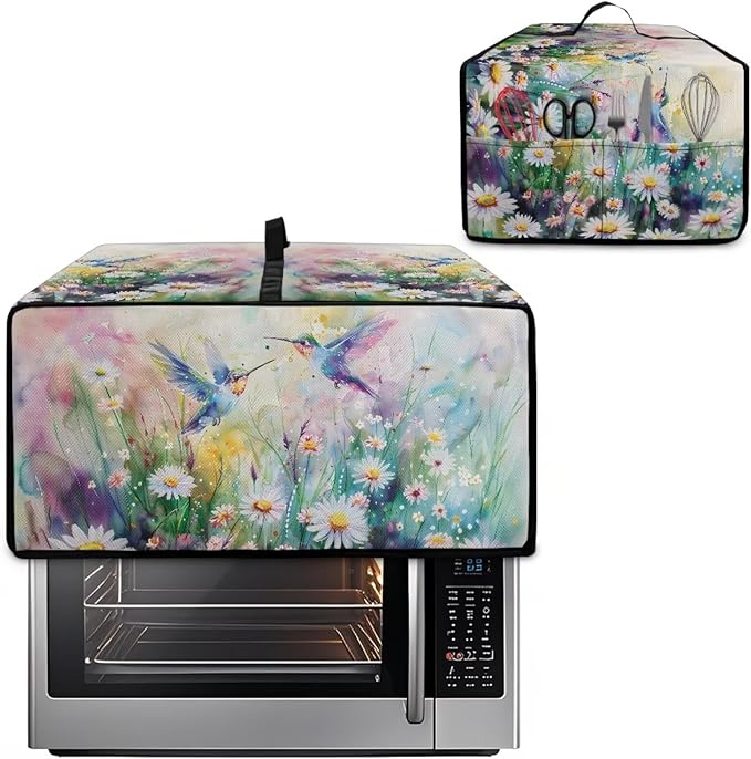 Watercolor Hummingbirds Daisy Print Toaster Oven Dust Cover, Heavy Duty Heat-resistant Microwave Oven Cover, Anti Fingerprint Air Fryer Covers (Large-18.5 * 22.5 * 12.99 inches)