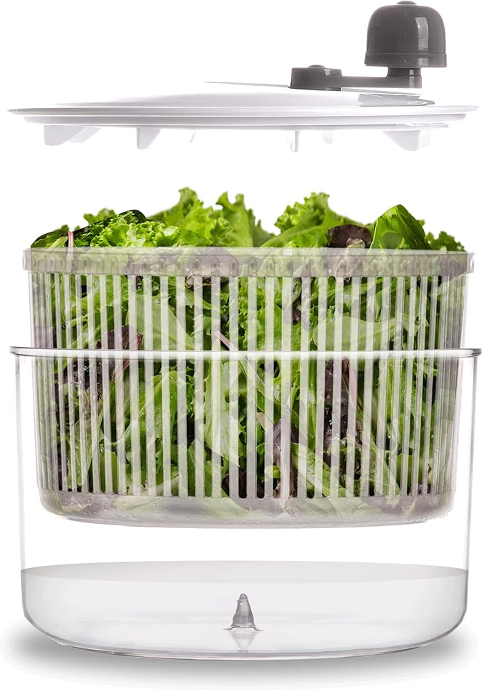 BINO | Salad Spinner - 2.75 Qt | Small Manual Lettuce Spinner | Salad Spinner with Salad Bowl for Serving | Fruit & Vegetable Basket & Spinner | Pasta and Herbs Spinner with Colander | Kitchen Gadgets