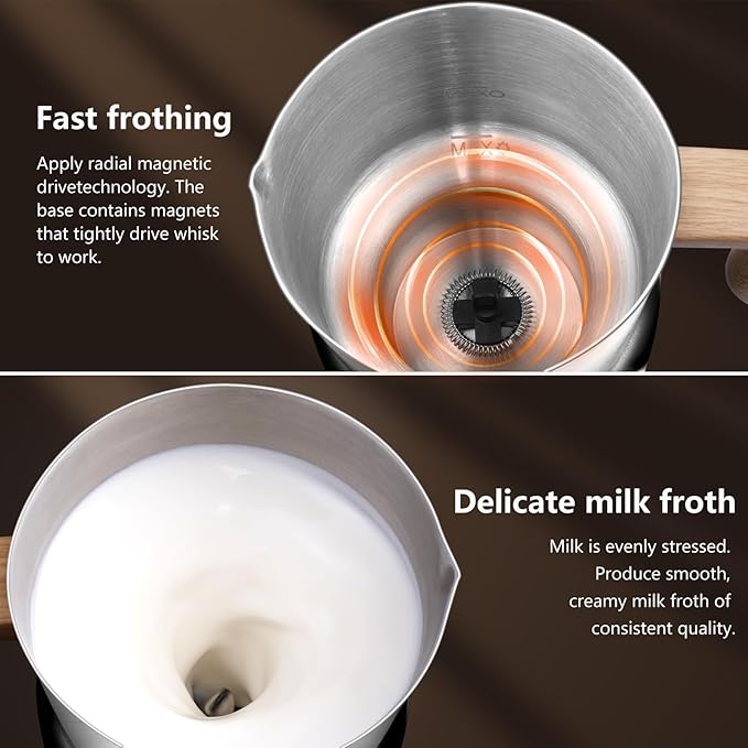 AMZCHEF 8-IN-1 Milk Frother and Steamer 21 oz, 550 Watts Split Stainless Steel Automatic Steamer, Milk's Warmer for Latte, Cappuccino, Hot Chocolate, Hot and Cold Froth, Heated Milk, Baby Food Silver