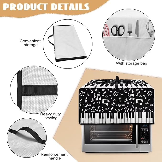 Piano Musical Notes Print Toaster Oven Dust-proof Cover, Heat-resistant Anti Fingerprint Microwave Oven Dust Cover, Kitchen Counter Accessory (Medium-16.1 * 19.71 * 10 inches)