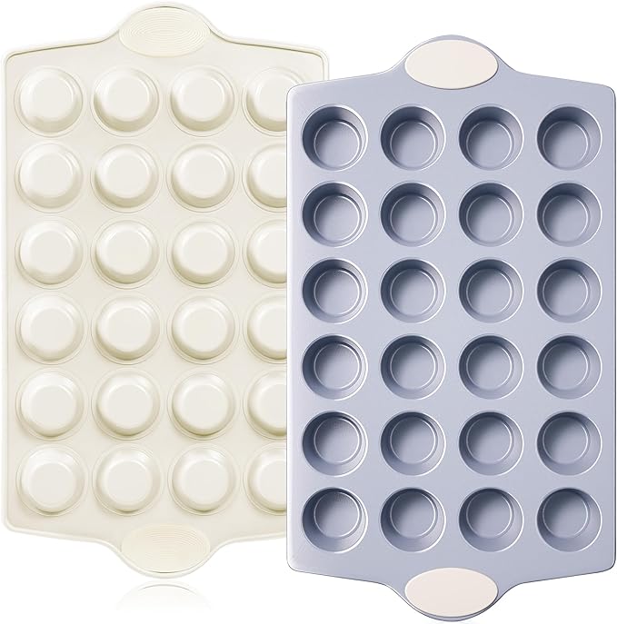 BRONYPRO Ceramic Mini Muffin Pan, 24-Cup Nonstick Aluminized Steel Mini Cupcake Pans, Healthy Non-Toxic Ceramic Coating Muffin Tin, 2 Pack Cup Cake Pans for Baking Cream